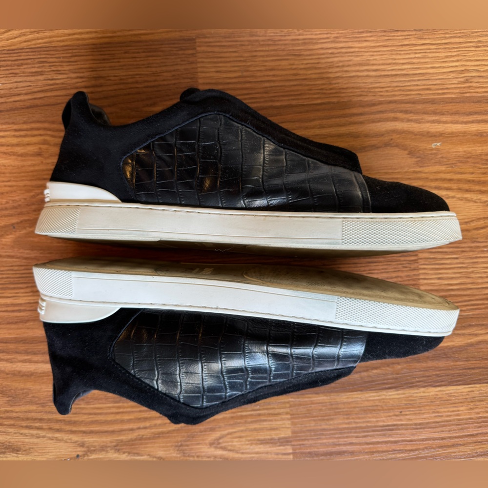 Black Zegna leather & suede sneakers - 12 US